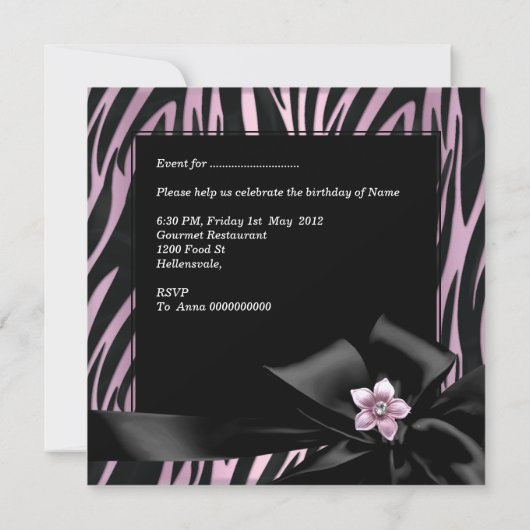 Roze Birthday Party Zebra Leopard Elegant Kaart (Achterkant)