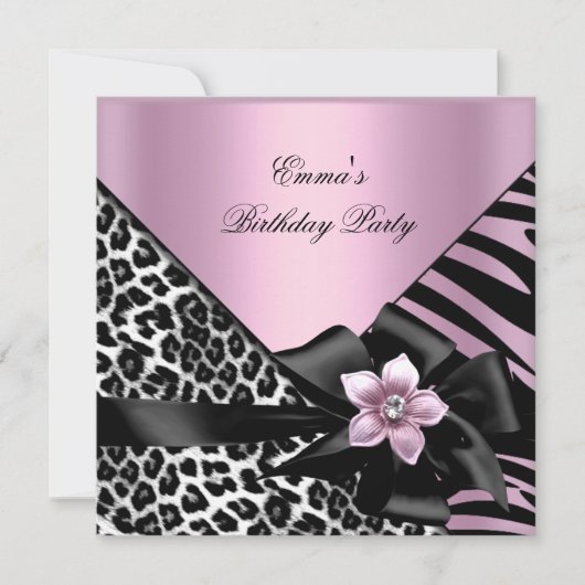 Roze Birthday Party Zebra Leopard Elegant Kaart (Voorkant)
