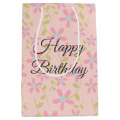 Roze Birthday Posy Patroon Medium Cadeauzakje (Voorkant)