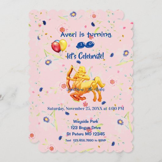 Roze Birthday Sagittarius Kaart (Voorkant / Achterkant)