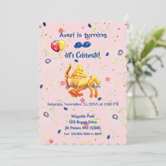 Roze Birthday Sagittarius Kaart (Staand voorkant)