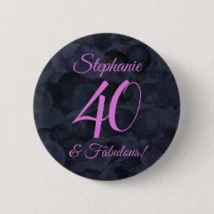Roze Black 40 en Fabulous Birthday Party Ronde Button 5,7 Cm