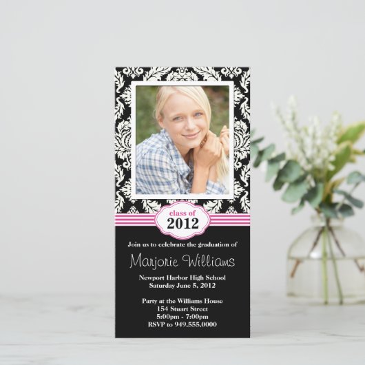 Roze Black Afstuderen Invitation Class of 2012 (Staand voorkant)