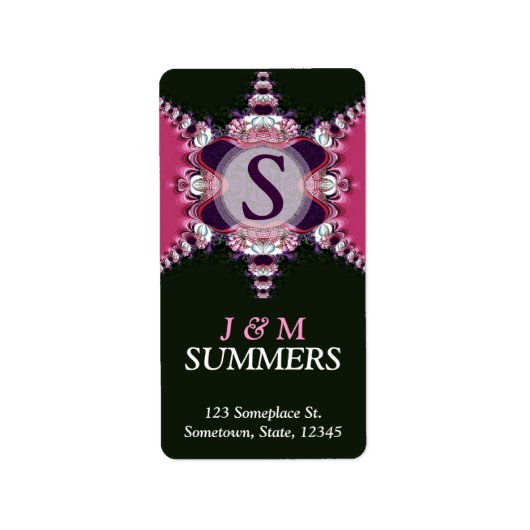 Roze & Black Art Lace Monogram Adres label (Voorkant)