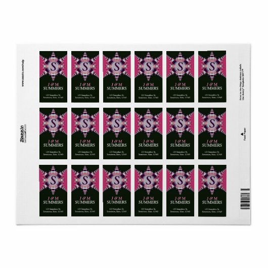 Roze & Black Art Lace Monogram Adres label (Full Sheet)
