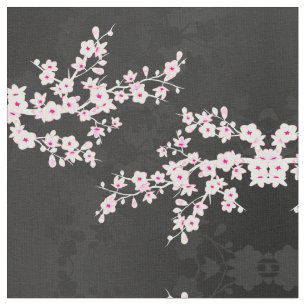 Roze Black Cherry Blossoms Pattern Fabric Stof