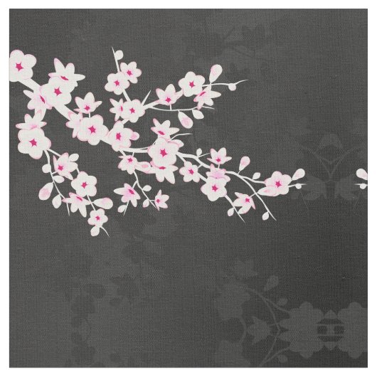 Roze Black Cherry Blossoms Pattern Fabric Stof (Close Up)