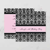 Roze Black Damask 18e Birthday Party-uitnodigingen Kaart (Voorkant / Achterkant)