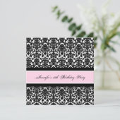 Roze Black Damask 18e Birthday Party-uitnodigingen Kaart (Staand voorkant)