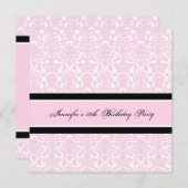Roze Black Damask 18e Birthday Party-uitnodigingen Kaart (Voorkant / Achterkant)