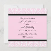 Roze Black Damask 18e Birthday Party-uitnodigingen Kaart (Achterkant)