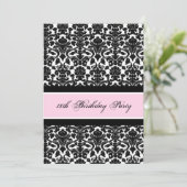 Roze Black Damask 18e Birthday Party-uitnodigingen Kaart (Staand voorkant)