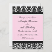 Roze Black Damask 18e Birthday Party-uitnodigingen Kaart (Achterkant)