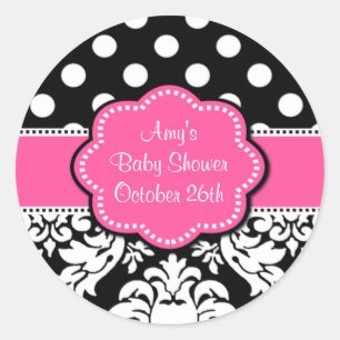 Roze Black Damask Baby shower of Birthday Stickers