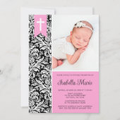 Roze Black Damask banner Cross Photo Baptisme Kaart (Voorkant)