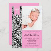 Roze Black Damask banner Cross Photo Baptisme Kaart (Voorkant / Achterkant)