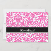 Roze Black Damask Bat Mitzvah Invitations Kaart (Voorkant)