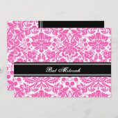 Roze Black Damask Bat Mitzvah Invitations Kaart (Voorkant / Achterkant)