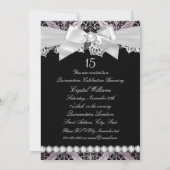 Roze Black Damask Bow Quinceanera Invite Kaart (Achterkant)