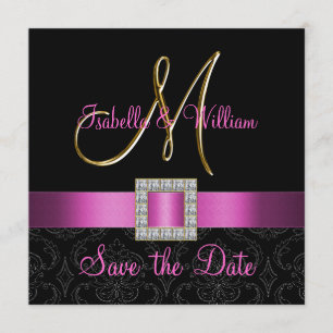 Roze Black Damask Gold Initiaal Save the Date