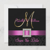 Roze Black Damask Gold Initiaal Save the Date (Voorkant)