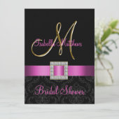 Roze Black Damask Gold Initiaal Vrijgezellenfeest Kaart (Staand voorkant)