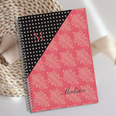 Roze Black Damask Stippen Girly Trendy Monogram Planner