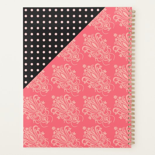 Roze Black Damask Stippen Girly Trendy Monogram Planner (Achterkant)