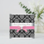 Roze Black Damask Sweet 16 Birthday Party Kaart (Staand voorkant)