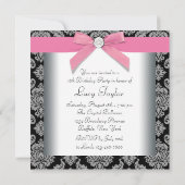 Roze Black Damask Sweet 16 Birthday Party Kaart (Achterkant)