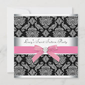 Roze Black Damask Sweet 16 Birthday Party Kaart (Voorkant)