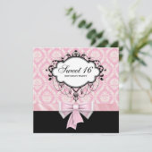 Roze Black Damask Sweet 16 Birthday Party Kaart (Staand voorkant)