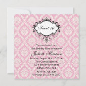 Roze Black Damask Sweet 16 Birthday Party Kaart (Achterkant)