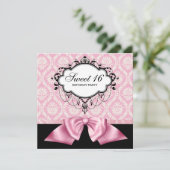 Roze Black Damask Sweet 16 Birthday Party Kaart (Staand voorkant)