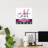 Roze Black Damask Weddenschappen Receptie Sign Poster (Thuiskantoor)
