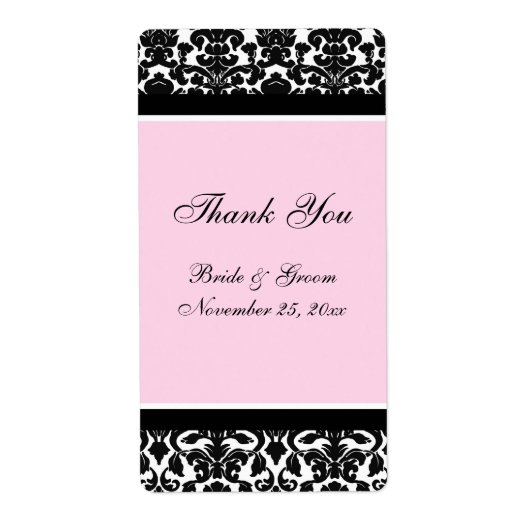 Roze Black Damask Wedding Labels (Voorkant)