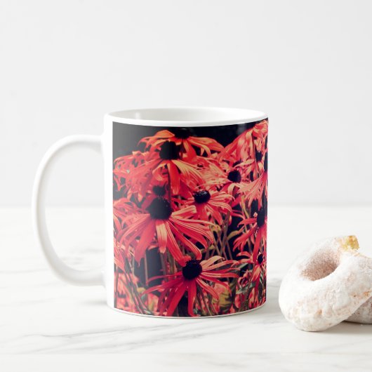 Roze Black Eyed Susan Floral Art Koffiemok (Met donut)