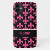 Roze Black Fleur de Lis Pattern Cute Case-Mate iPhone Case (Achterkant)