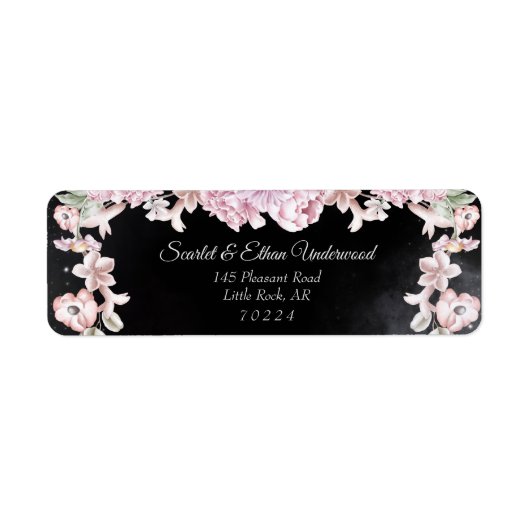 Roze & Black Floral Dark Boho Return Address Label (Voorkant)