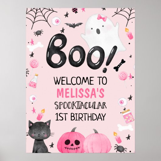 Roze Black Girl Boo Halloween Birthday Welkom Poster (Voorkant)