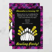 Roze, Black Girl Bowling Birthday Party Invitation Kaart (Voorkant / Achterkant)