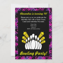 Roze, Black Girl Bowling Birthday Party Invitation Kaart