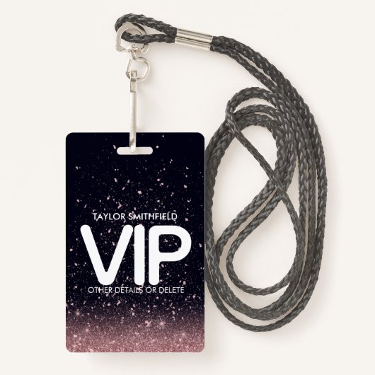 Roze Black Glitter trendy VIP lanyard badge aangep (Voorkant met draagriem)