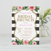 Roze Black Gold Bridal Brunch Invitation Floral Kaart (Staand voorkant)