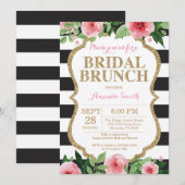 Roze Black Gold Bridal Brunch Invitation Floral Kaart (Voorkant / Achterkant)