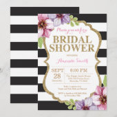Roze Black Gold Bridal Shower Invitation Floral Kaart (Voorkant / Achterkant)