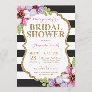 Roze Black Gold Bridal Shower Invitation Floral Kaart