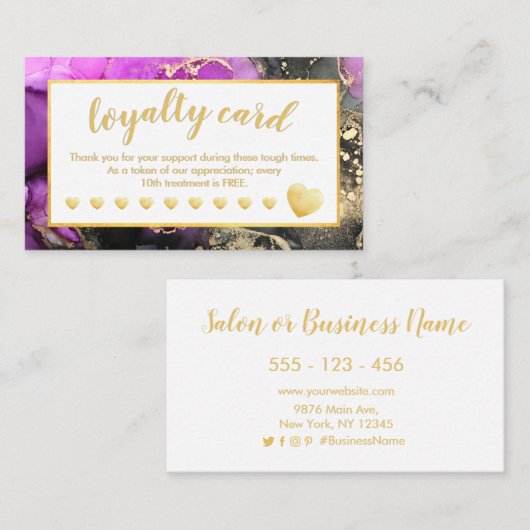 Roze Black Gold Foil Harts Salon Loyalty Card (Voorkant / Achterkant)