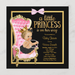 Roze Black Gold-klep Princess Baby shower Kaart