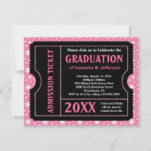 Roze Black Graduation Party Ticket Invitation Kaart (Voorkant)